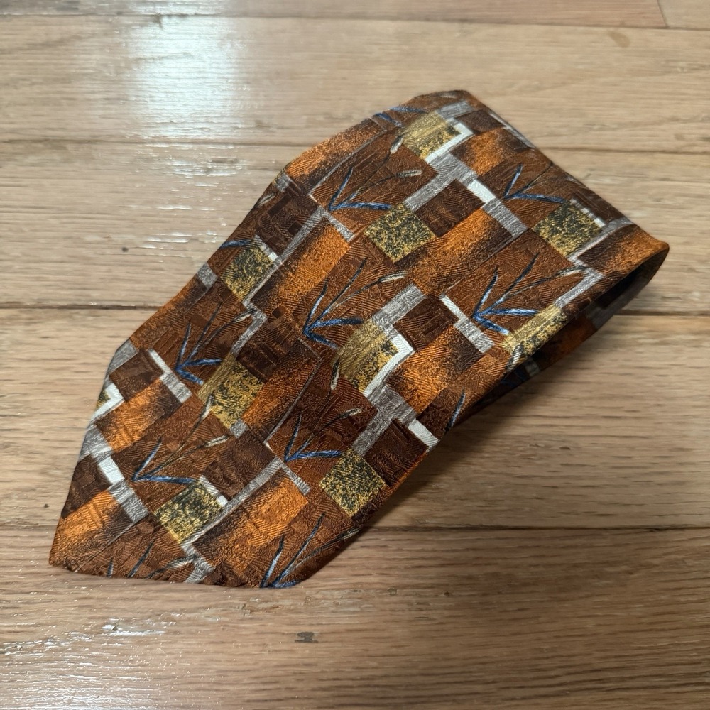 Ermenegildo Zegna Mens Tie Floral Orange 100% Silk Necktie Made In Italy